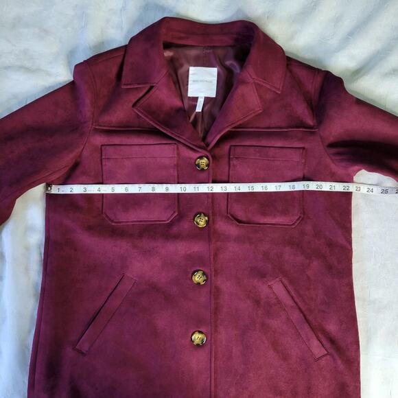 Avec Les Filles/Anthropology Racheal Suede Oversized Boxy Mulberry Red Jacket L - Picture 9 of 10